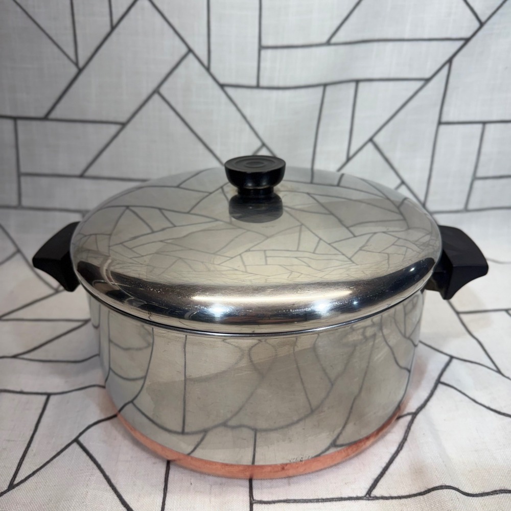 Revere Ware Stock Pot 6 Qt Silver Copper Bottom 1801 Stainless Steel Lid